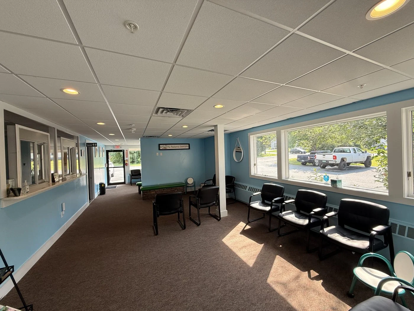 The sunny waiting room at Just Kids Pediatric Dentistry in Norwich